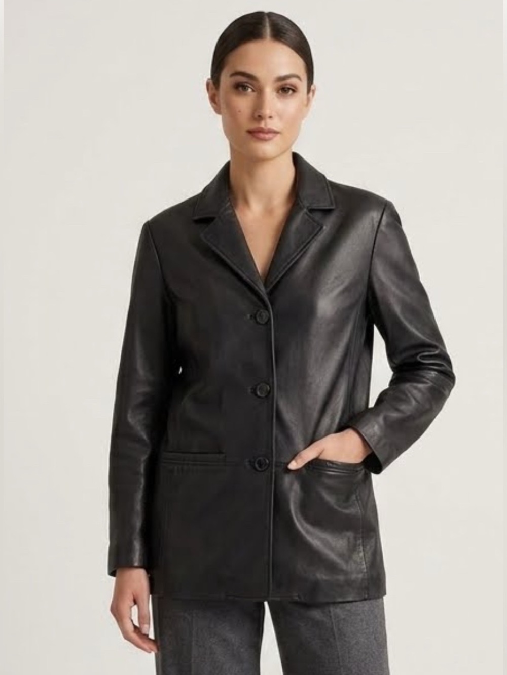 Vintage 90s Sonoma Black Lambskin Leather Jacket Button-Front Sz S/M Minimalist